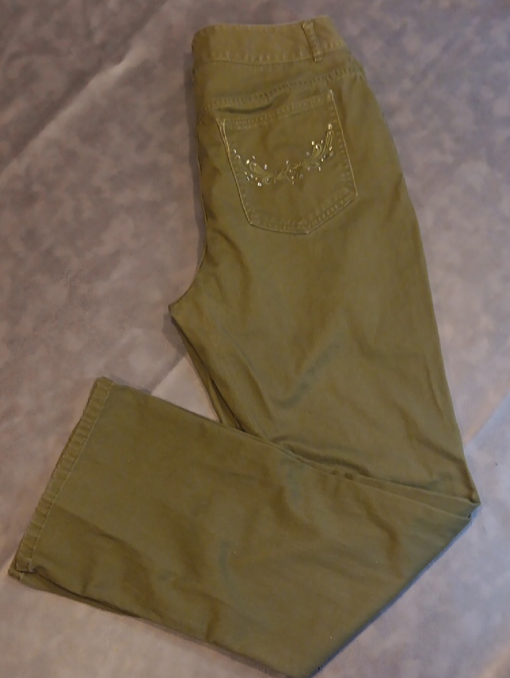 Chico's Olive Embroidered Back-Pocket Wide-Leg Jeans